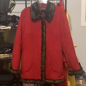 Jones New York Red Suede/Fur Trimmed Coat